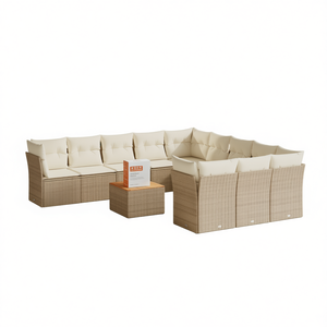 Conjunto de Sofás de Jardín de Ratán Beige, Muebles de Exterior de Diseño Contemporáneo, Ratán PE Resistente a los Rayos UV, Cojines de Espuma de Alta Densidad - Product Image 1
