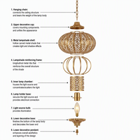 Lustre LED vintage arabe en fer forgé, fait main, doré, rond, pour salle à manger