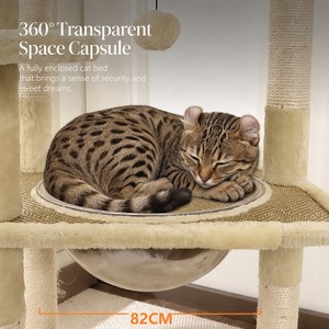 Árbol rascador multinivel duradero y seguro para gatos con cápsula espacial transparente, postes rascadores de sisal natural y plataforma superior de felpa. - Product Image 2