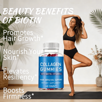 Gummies véganes à l'extrait d'herbes naturelles et au collagène hydrolysé pour la beauté des adultes, l'éclat de la peau et la croissance des cheveux