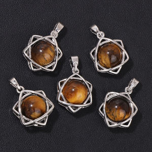 15*20mm batu permata bola <span class=keywords><strong>Merkaba</strong></span> bintang liontin kristal alami bola bulat manik tembaga dibungkus bintang liontin untuk Perhiasan DIY - Product Image 5