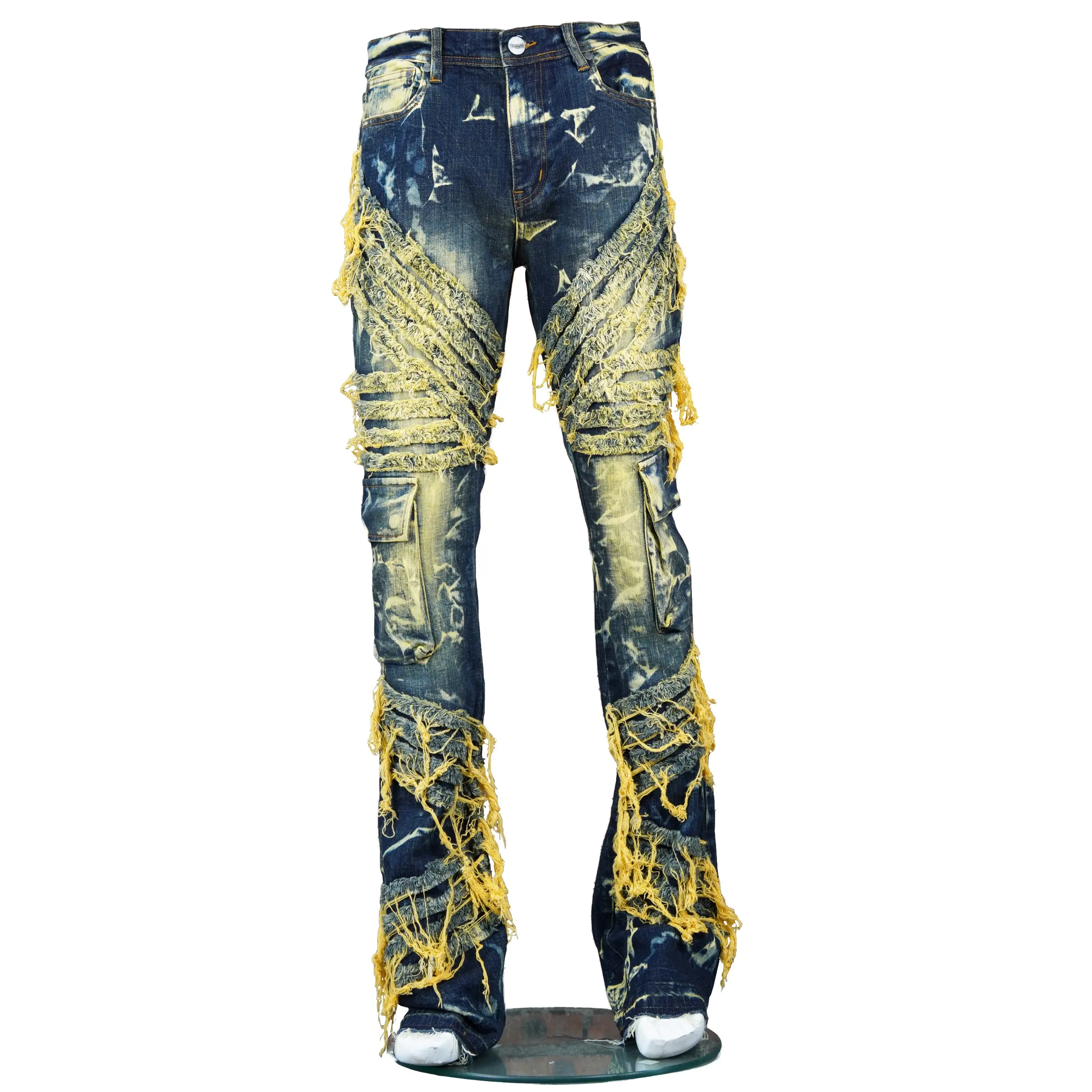 Thỏa thuận trực tiếp đa năng Quần Jean màu xanh đậm thẳng quần jean nam với nhiều túi nhiều màu sắc có sẵn quần jean