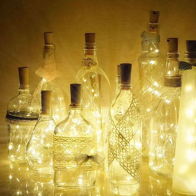 Wine Bottle Lights with Cork 10 LED Battery Operated String Lights Mini Copper Wire Lights for Bedroom Christmas Party
