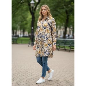 Chemise longue en viscose pour femmes grandes tailles, imprimé floral, tunique décontractée - Product Image 2