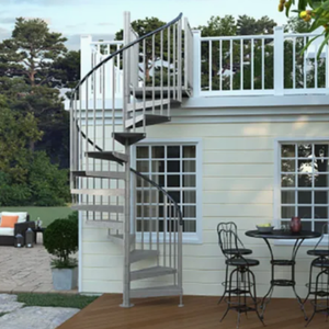 Escaliers en spirale en acier galvanisé avec marches en bois, design d'<span class=keywords><strong>escalier</strong></span> en arc, marches en bois en spirale hélicoïdale - Product Image 1