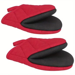 Gants de cuisine en coton matelassé épais bleu et rouge avec poignée en silicone, résistants à la chaleur, antidérapants, avec boucle de suspension - Product Image 3