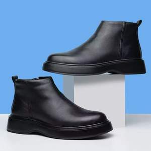 Chaussures et bottes en cuir pour hommes, couleur unie, chaussures et bottes en cuir décontractées pour l'hiver - Product Image 2