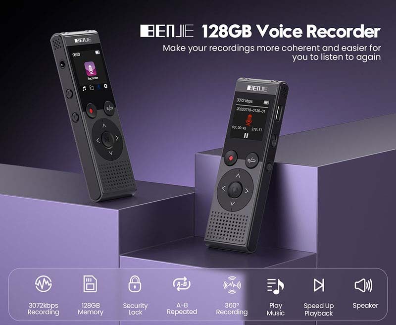 Kaufe Yaergor V59 128 GB digitales Diktiergerät für Meetings, sprachaktiviertes Aufnahmegerät, Diktiergerät mit MP3-Player, Rauschunterdrückung zum Preis ab 26