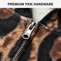 Sweat à capuche zippé RAMAX 450GSM en maille gaufrée épaisse motif léopard, coupe ample avec cordon de serrage, style streetwear pour homme, personnalisable OEM ODM, vente en gros