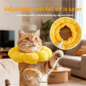 Sunflower Elizabethan <strong>Collar</strong> for <strong>Cats</strong> &amp; Dogs Waterproof Cotton Fabric Adjustable Anti-Lick Headgear <strong>Buckle</strong> Closure All Seasons - Product Image 1