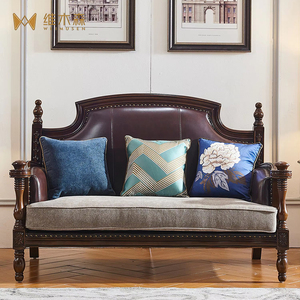 Set di Divani in Vera Pelle Stile Americano Jane Mei, Pelle Bovina di Prima Qualità, Combinazione 123 per Soggiorno, Legno Massello Intagliato <span class=keywords><strong>Classico</strong></span> - Product Image 3