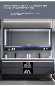 Mobile <span class=keywords><strong>Bagno</strong></span> Moderno con Doppio Lavabo, Specchio LED a Parete, Armadietto Impermeabile in Compensato Certificato CE - Product Image 6