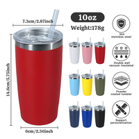 Bouteille d'eau de sport en acier inoxydable de 10 oz, gobelet personnalisé à double paroi, gobelet de voyage pour café, gobelet de voiture de 10 oz avec couvercle à paille