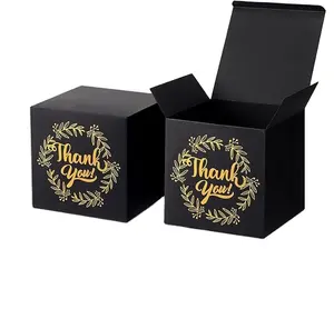 Custom Thank You Small Black Gift Box with Lids Thank You Gift Boxes Square Candle Box for Birthday Wedding Celebrations