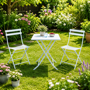 Outdoor-Kaffee-Sets Klappbarer Stahltisch und Klappstuhl Camping Terrassen-Essgruppe Stahl-Gartenbistro-Stuhl 3-teiliges Set - Product Image 2