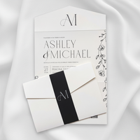 Ensemble d'invitations de mariage personnalisées avec logo de marque, écologiques, avec enveloppe, motif floral minimaliste, papier texturé en coton, carte-cadeau