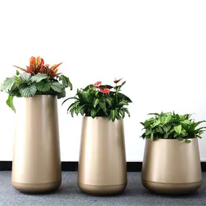 Hete Verkoop Decoratieve Ronde Roestvrijstalen Bloempotten Metalen Conische Plantenbak