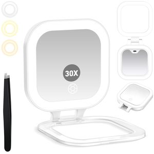 Custom Personalised White Compact Cosmetic Mirror <b>Light</b> Handheld LED Magnifying USB Touch Control Foldable Dual-Sided Mirror - Product Image 1