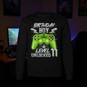 Camiseta de manga larga para niños gamers de 11 años con diseño de videojuego desbloqueado de nivel 11 - Product Image 3