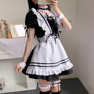 2023黒かわいいロリータメイドコスチューム女の子女性素敵なメイドコスプレコスチュームアニメーションショー日本の衣装ドレス服
