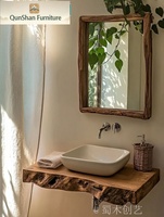 Solid Wood Live Edge Luxury Eco-Friendly Silent Wind Design Bathroom Vanity Shelf | Wall Mounted Rustic Sink Console Mirror