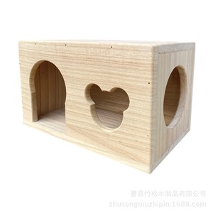 บ้านไม้สำหรับสัตว์เลี้ยงขนาดเล็ก สำหรับหนูแฮมสเตอร์ ที่หลบซ่อนได้ สีธรรมชาติ รูปทรงสี่เหลี่ยมผืนผ้า ดีไซน์ทนทาน ZS0704 ผลิตที่ซานตง - Product Image 4