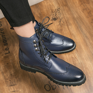 Nouvelles <span class=keywords><strong>Bottines</strong></span> en Cuir Bleues pour Hommes, Pointues et Plates, à Lacets, Tailles 38-48, Idéales pour le Business et les Occasions Formelles - Product Image 3