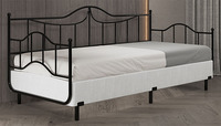 Cadre de lit de jour en métal pour lit double avec base en tissu, 90x200 cm, blanc, gris, lattes en bois courbé, aucun sommier tapissier nécessaire, Uetco