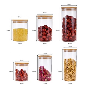 Gloway OEM hỗ trợ 18 Spec. Thực Phẩm Khô Borosilicate Chai Thủy Tinh Lọ Kín Nhà Bếp Tổ Chức Thực Phẩm Lưu Trữ Với Nắp Tre - Product Image 2