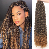 Vente en gros de cheveux à crocheter pré-bouclés Passion Twist couleur ombrée, cheveux à tresser pré-étirés, extensions de cheveux en fibre