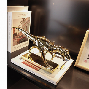 Escultura de estatuilla de Tiranosaurio <span class=keywords><strong>T</strong></span> <span class=keywords><strong>Rex</strong></span> de oro y plata metálica galvanizada color resina personalizada - Product Image 2