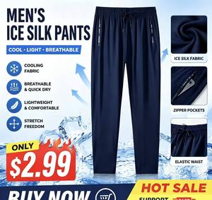 <span class=keywords><strong>Pantalon</strong></span> d'été léger en nylon effet soie rafraîchissante pour homme, séchage rapide, respirant, extensible, décontracté, avec poches zippées – Nouveauté tendance - Product Image 2