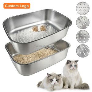 <span class=keywords><strong>Bac</strong></span> à litière pour chat en acier inoxydable à <span class=keywords><strong>double</strong></span> couche, grand <span class=keywords><strong>bac</strong></span> à litière en métal pour chaton - Product Image 1