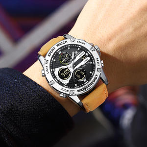<span class=keywords><strong>Montre</strong></span> à quartz numérique pour <span class=keywords><strong>homme</strong></span>, bracelet en cuir, étanche, électronique, sportive, multifonctionnelle, boîtier en alliage, affichage à aiguilles - Product Image 3