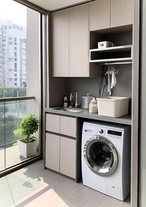 Best-Selling Modern <strong>Laundry</strong> <strong>Cabinet</strong> with Marble Countertop &amp; Soft-Close Doors for Apartment Use - Product Image 5