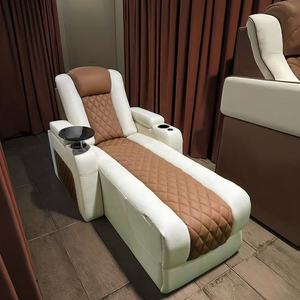 โซฟาปรับนอนไฟฟ้าหนังแท้สำหรับโฮมเธียเตอร์ทันสมัยเตียงนอนกลางวันหนังแท้พร้อมโต๊ะถาดสำหรับห้องนั่งเล่นหรือห้องดูหนัง - Product Image 1