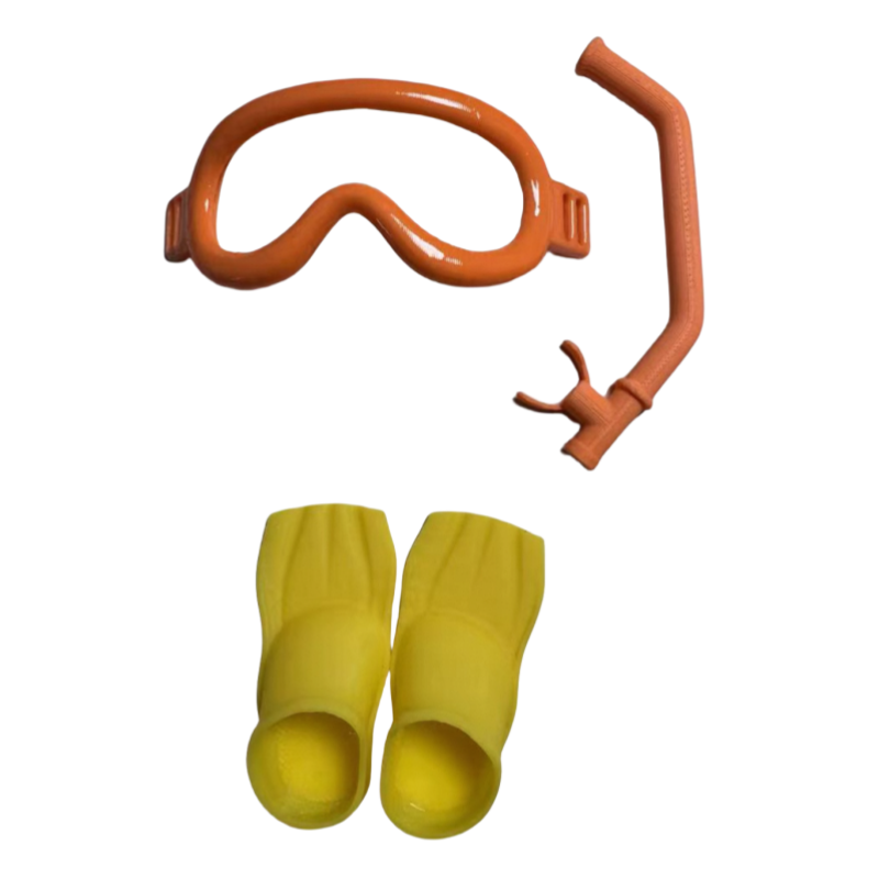 Orange-Diving glasses + flippers