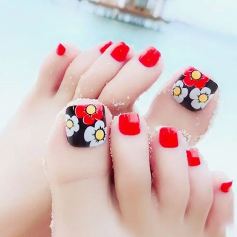 Hot Selling Colorful New Design Lines Shinny Handmade Foot Nails Product Wholesale New Toenail Press on Toes Nails