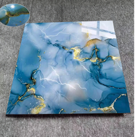 Ubin Lantai Porselen Modern Mewah Biru Emas Mengkilap Berlapis Marmer Anti Selip Antibakteri Tahan Aus 60x60mm 9mm untuk Ruangan