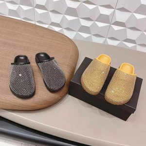 2026 Women Autumn Light Weight <b>Closed</b> <b>Toe</b> Microfiber Upper Slip on Sparkly <b>Mules</b> Summer Design Beaded Mesh Slippers - Product Image 1