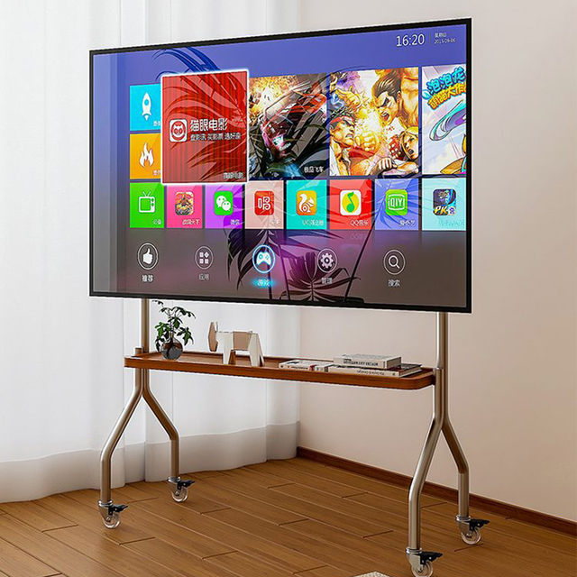 Mobile Wheeled TV Stand with Steel Shelf Adjustable Height TV Cart for Bedroom Living Room Business