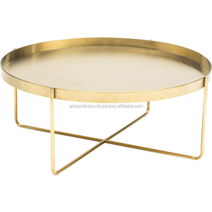 Mesa de cóctel redonda de metal para el hogar, mesa de café de lujo, muebles decorativos de madera - Product Image 3