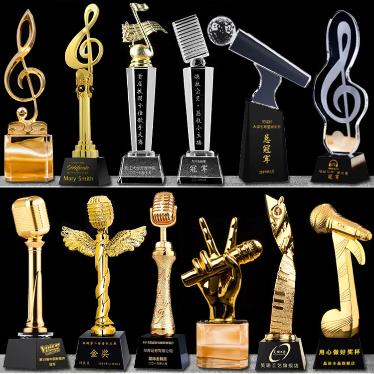 Custom Design Microfoon Anker Hars Musical Award Crystal Award Voor De Beste Stem Souvenir Geschenken