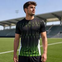 Kaos Olahraga Sublimasi Cepat Kering Custom Kerah Bulat Hijau Gradasi Garis Hex Bernapas untuk Latihan Tim