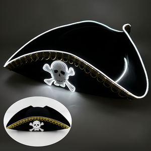 Sombrero con luz Led para fiesta de Halloween, sombrero luminoso de algodón con estampado personalizado de Pascua, gorra de capitán pirata con Flash de alambre de música KTV - Product Image 4