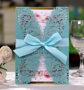 Fournisseur de Fêtes de Haute Qualité, Invitations de Mariage Roses avec Enveloppe à Noeud, Cartes de Mariage en Velours, Invitations de Luxe - Product Image 1