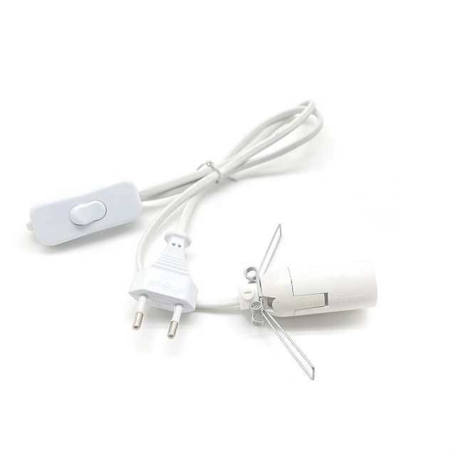 2A 250V CE E14 Lamp Holder IEC AC Salt Lamp Wire Cord with 303 Switch White PVC & Copper for Home Appliances