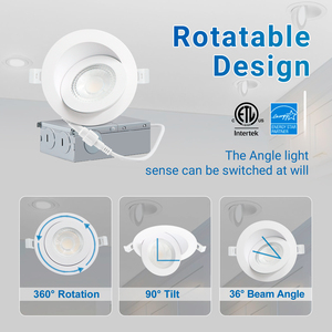 IC-zertifizierte 3CCT ETL Moderne 3-Zoll 4-Zoll 6-Zoll Schlanke <span class=keywords><strong>LED</strong></span>-Einbauleuchte mit 90° Neigung für Zuhause, Büro, Nassräume und <span class=keywords><strong>Badezimmer</strong></span> IP54 - Product Image 4