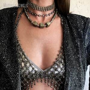 NM43591 Gunmetal Jewelry Cubic Zirconia Pentagram Star Y2k Moon Choker Necklace <strong>Witch</strong> Goth Layering Boho <strong>Jewellery</strong> - Product Image 6