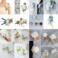 Ensemble d'accessoires de mariage : Corsage de poignet pour la mariée et le marié, fleurs artificielles personnalisées, boutonnières multicolores pour demoiselles d'honneur et garçons d'honneur